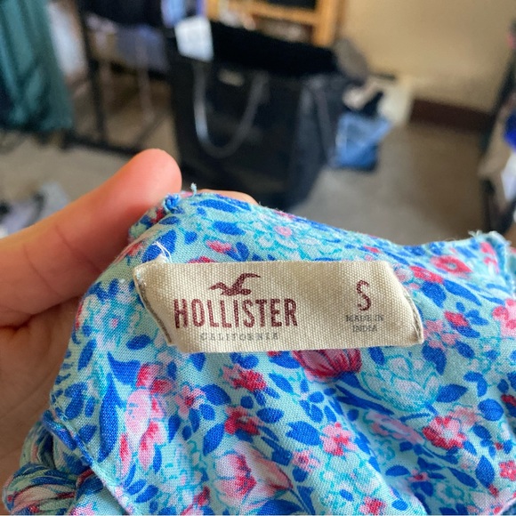 Hollister Blue Pink Floral Maxi Dress Back Tie Cutouts - Picture 7 of 7